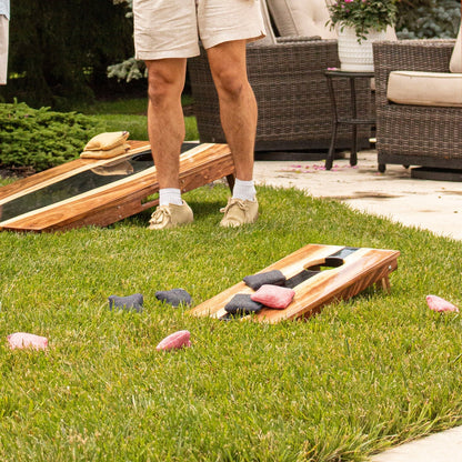 1ft x 2ft Resin &amp; Wood Travel Cornhole Set | Live Edge River Collection