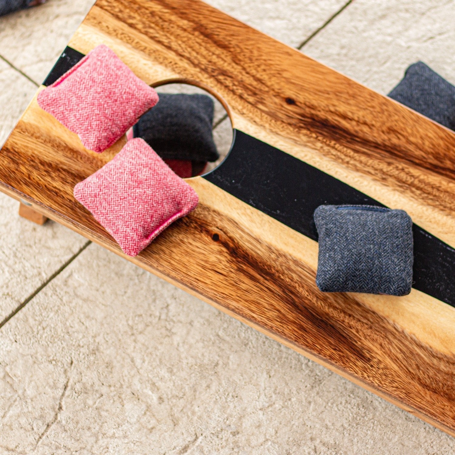 1ft x 2ft Resin &amp; Wood Travel Cornhole Set | Live Edge River Collection