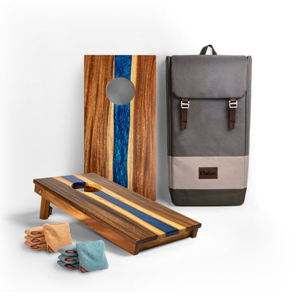 1ft x 2ft Resin &amp; Wood Travel Cornhole Set | Live Edge River Collection