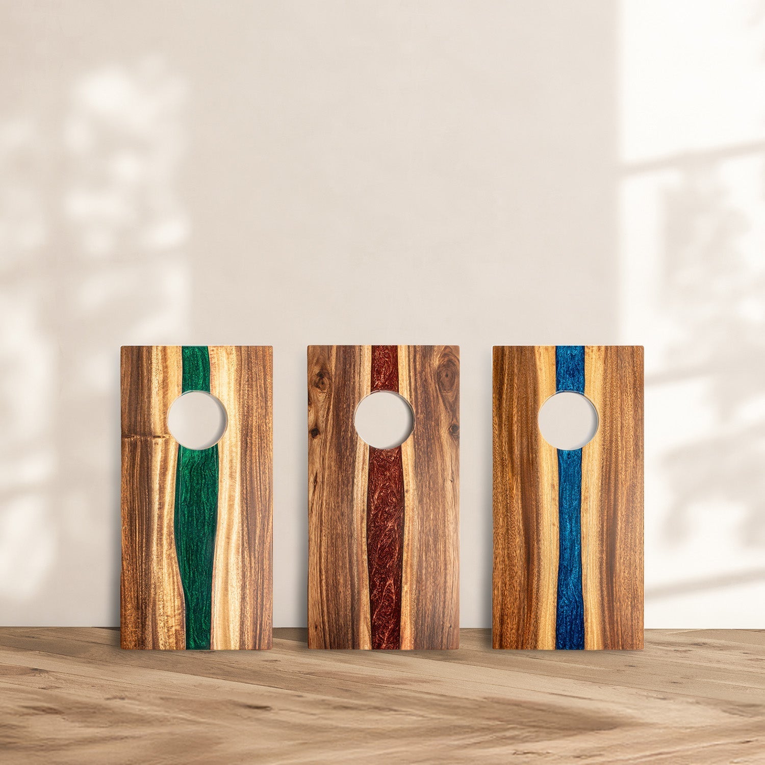 1ft x 2ft Resin &amp; Wood Travel Cornhole Set | Live Edge River Collection
