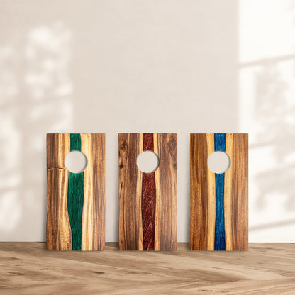 1ft x 2ft Resin &amp; Wood Travel Cornhole Set | Live Edge River Collection