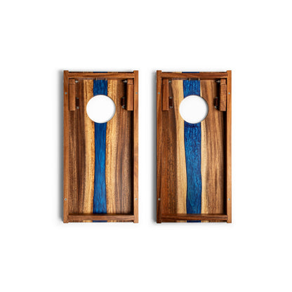 1ft x 2ft Resin &amp; Wood Travel Cornhole Set | Live Edge River Collection