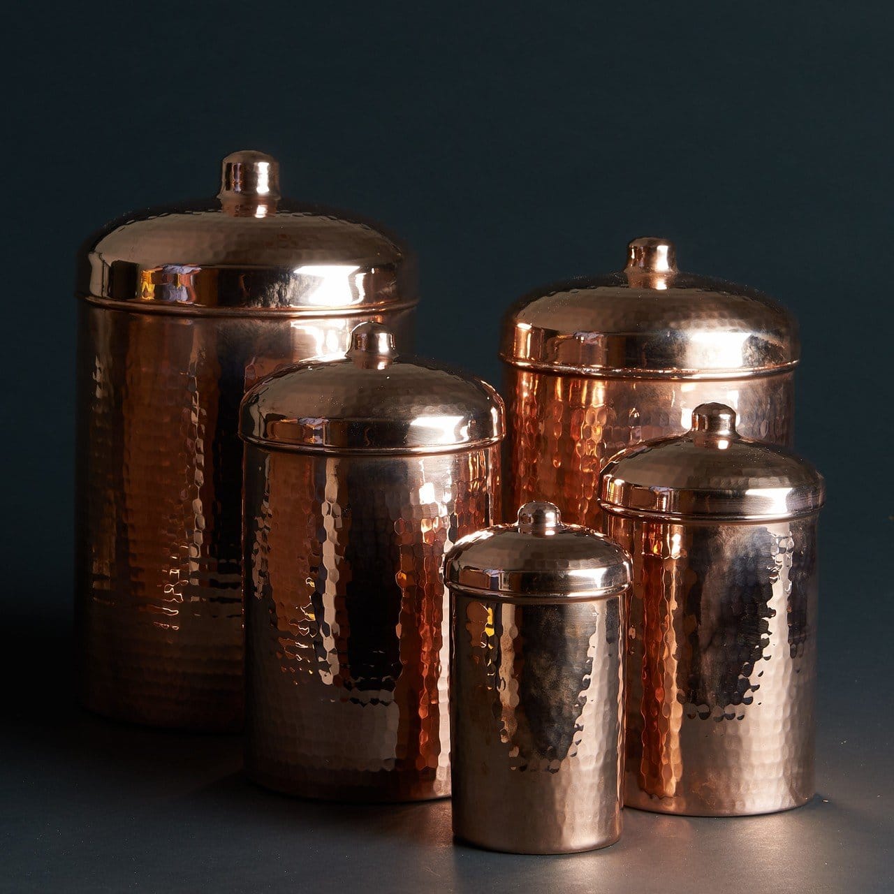 Sertodo Canisters Polished Copper Kitchen Canisters - Complete 5 piece Set