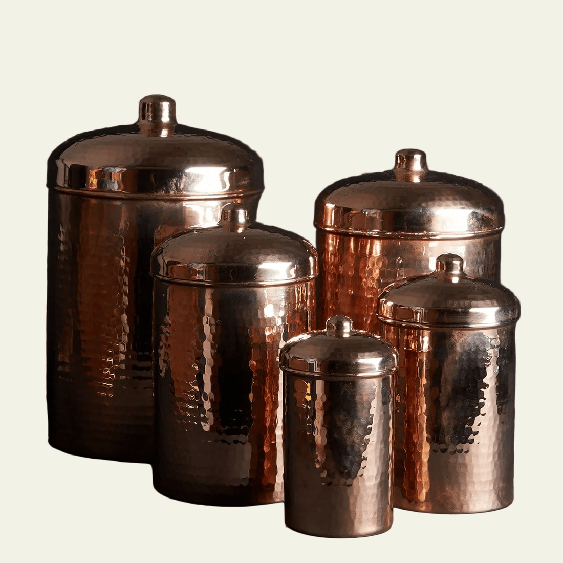 Copper Kitchen Canisters - Complete 5 piece Set