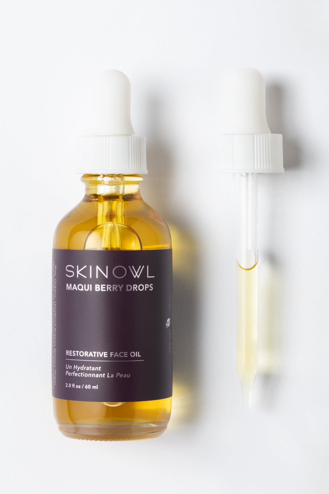 SKINOWL Maqui Berry Drops bottle with dropper on a white background