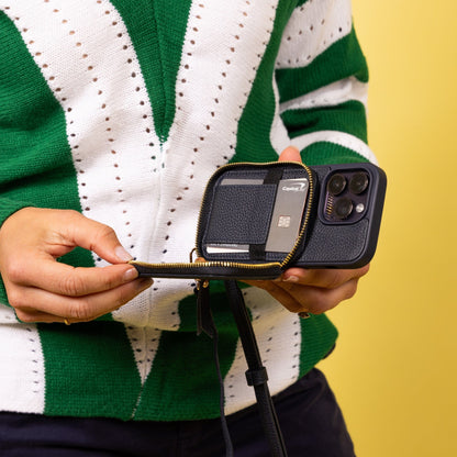 iPhone Case and Wallet with Long Strap - Navy