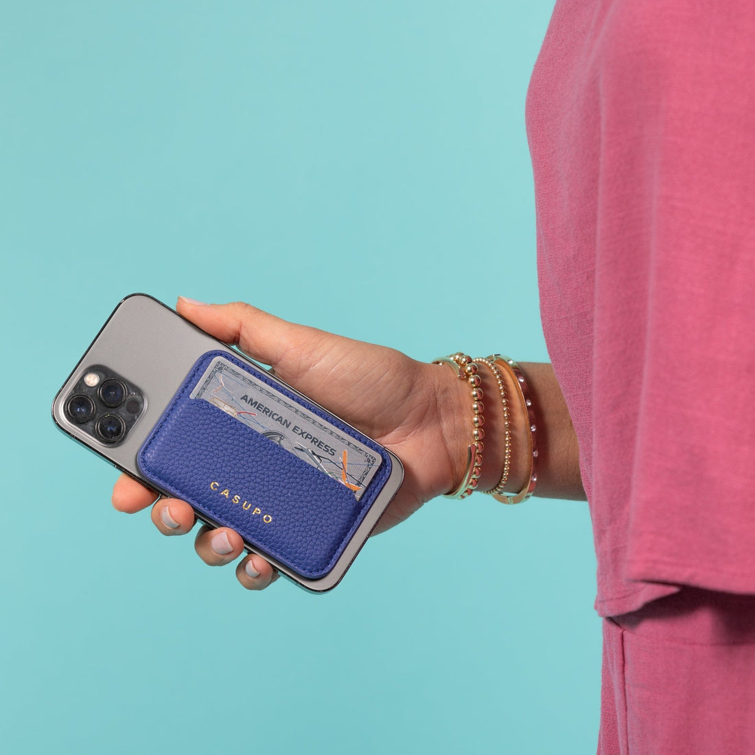 Mag Safe Leather Wallet with RFID - Cobalt