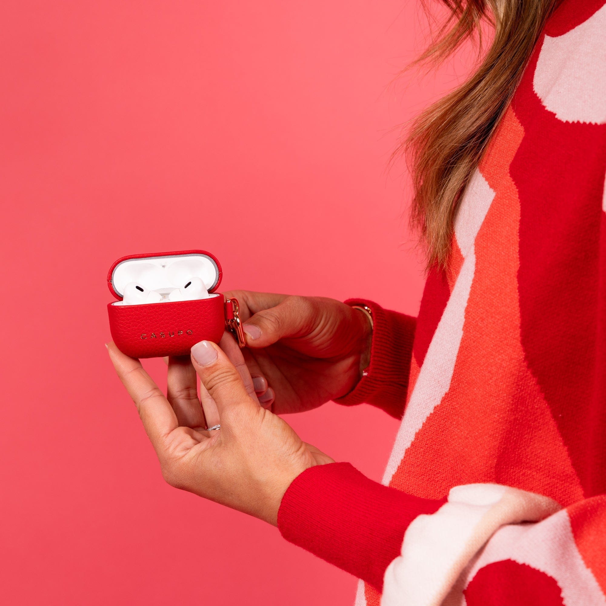 CASUPO Small Leather Goods Leather Airpod Case - Red