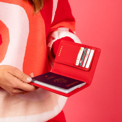 CASUPO Small Leather Goods Leather Passport Wallet with RFID - Red
