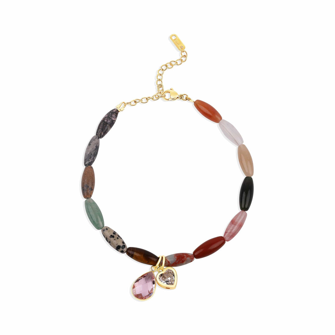 Rainbow Navette Stone Anklet with Gem Charms - My American Goods