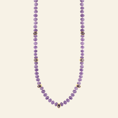 Lavender Amethyst Bead Necklace with Faceted Gem Accents