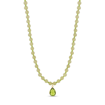Lime Jade Bead Necklace with Green Teardrop Pendant
