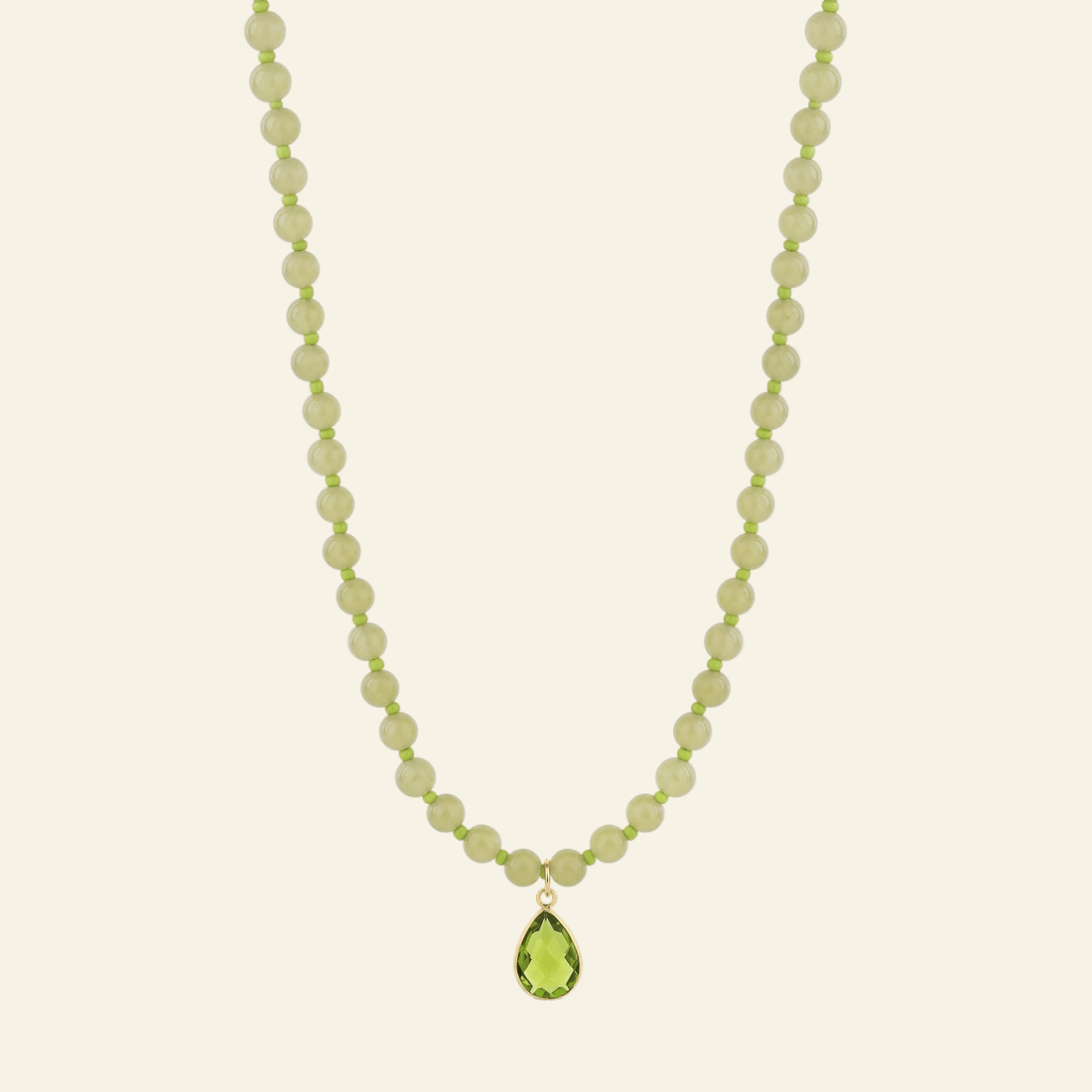 Lime Jade Bead Necklace with Green Teardrop Pendant