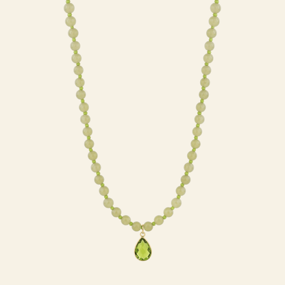 Lime Jade Bead Necklace with Green Teardrop Pendant