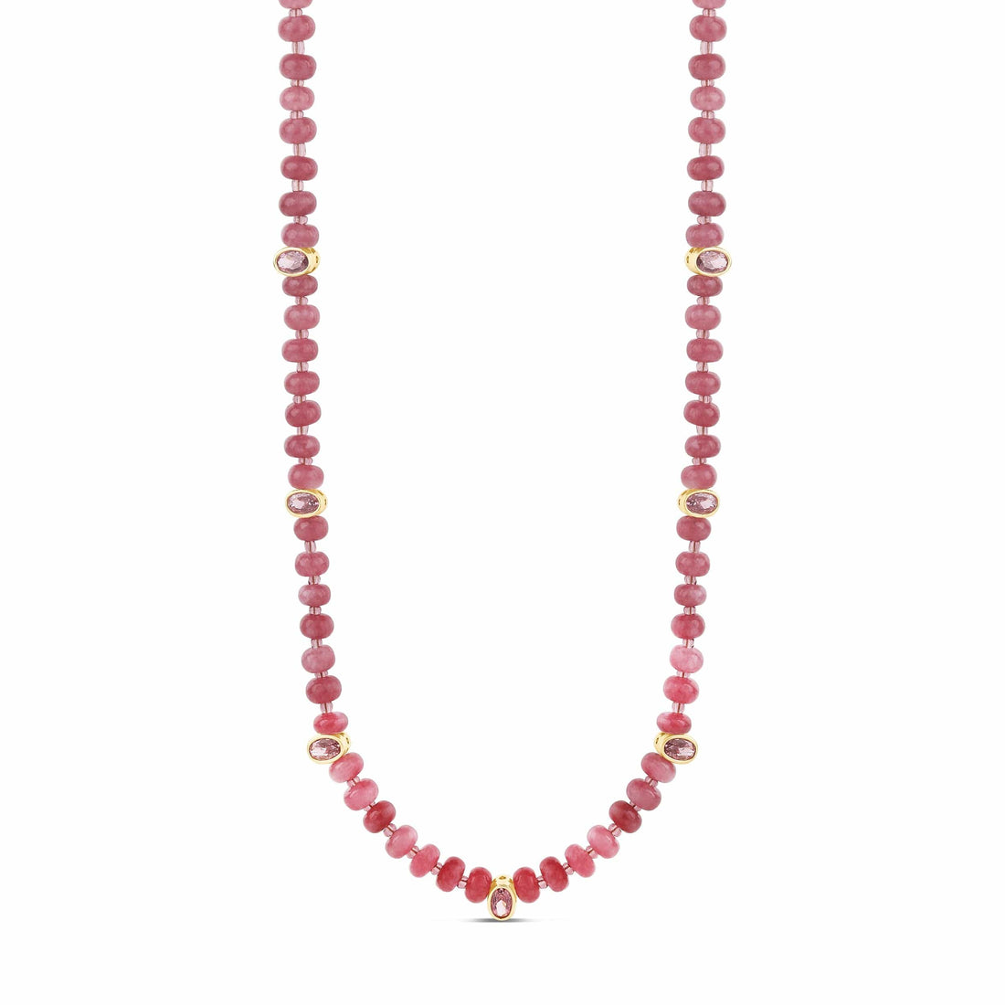 Necklace with pink beads on a white background