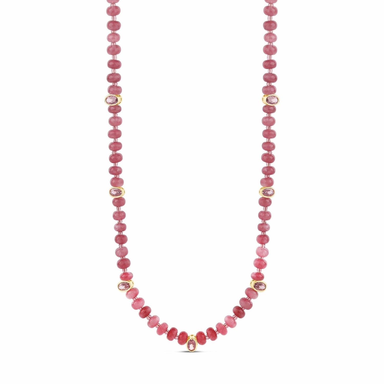 Necklace with pink beads on a white background
