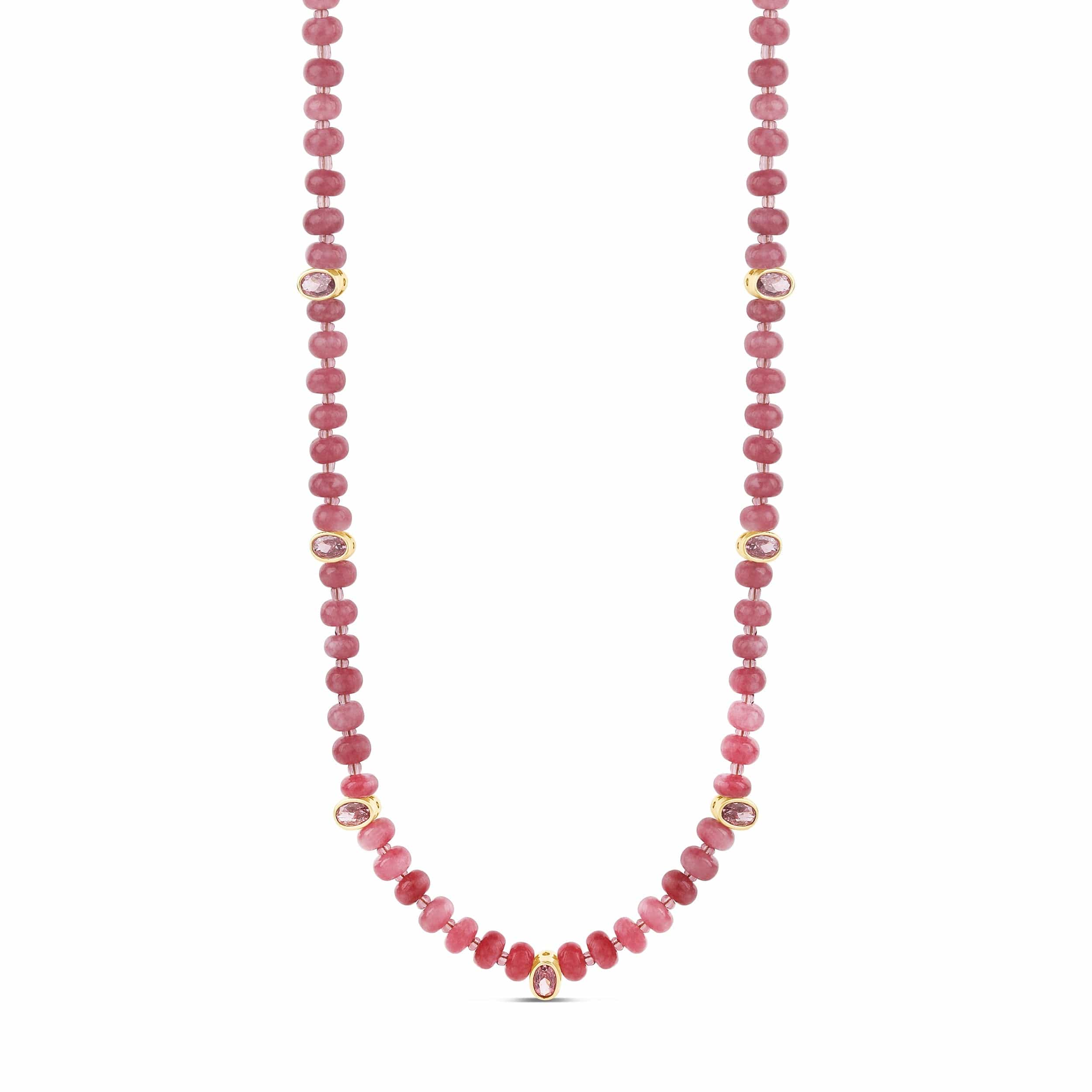 Necklace with pink beads on a white background