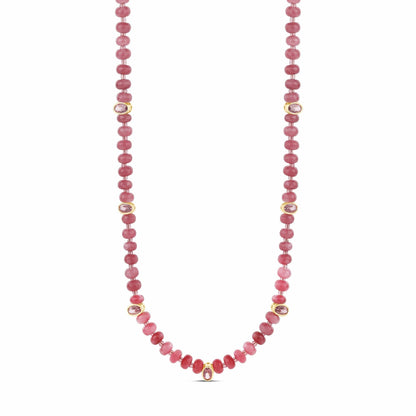 Necklace with pink beads on a white background