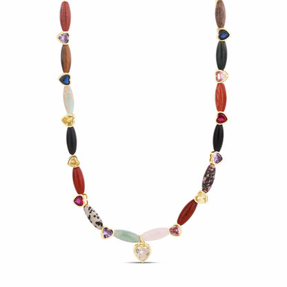 Mini Rainbow Navette &amp; Heart Necklace