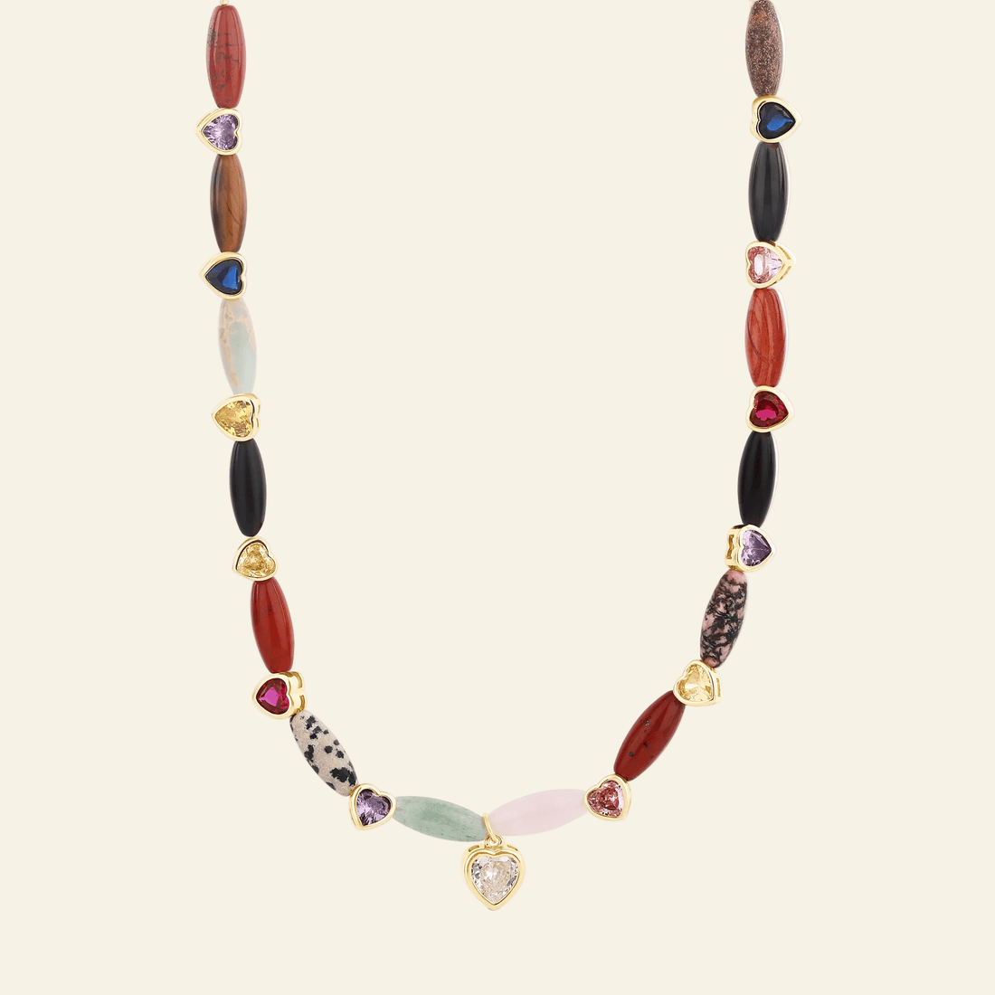 Mini Rainbow Navette &amp; Heart Necklace