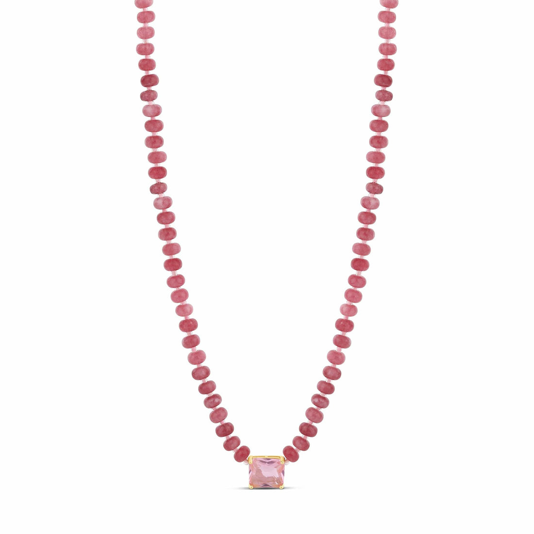Rosy Quartz Bead Necklace with Pink Solitaire