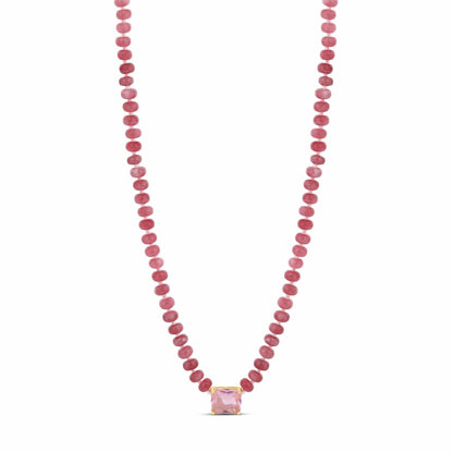 Rosy Quartz Bead Necklace with Pink Solitaire