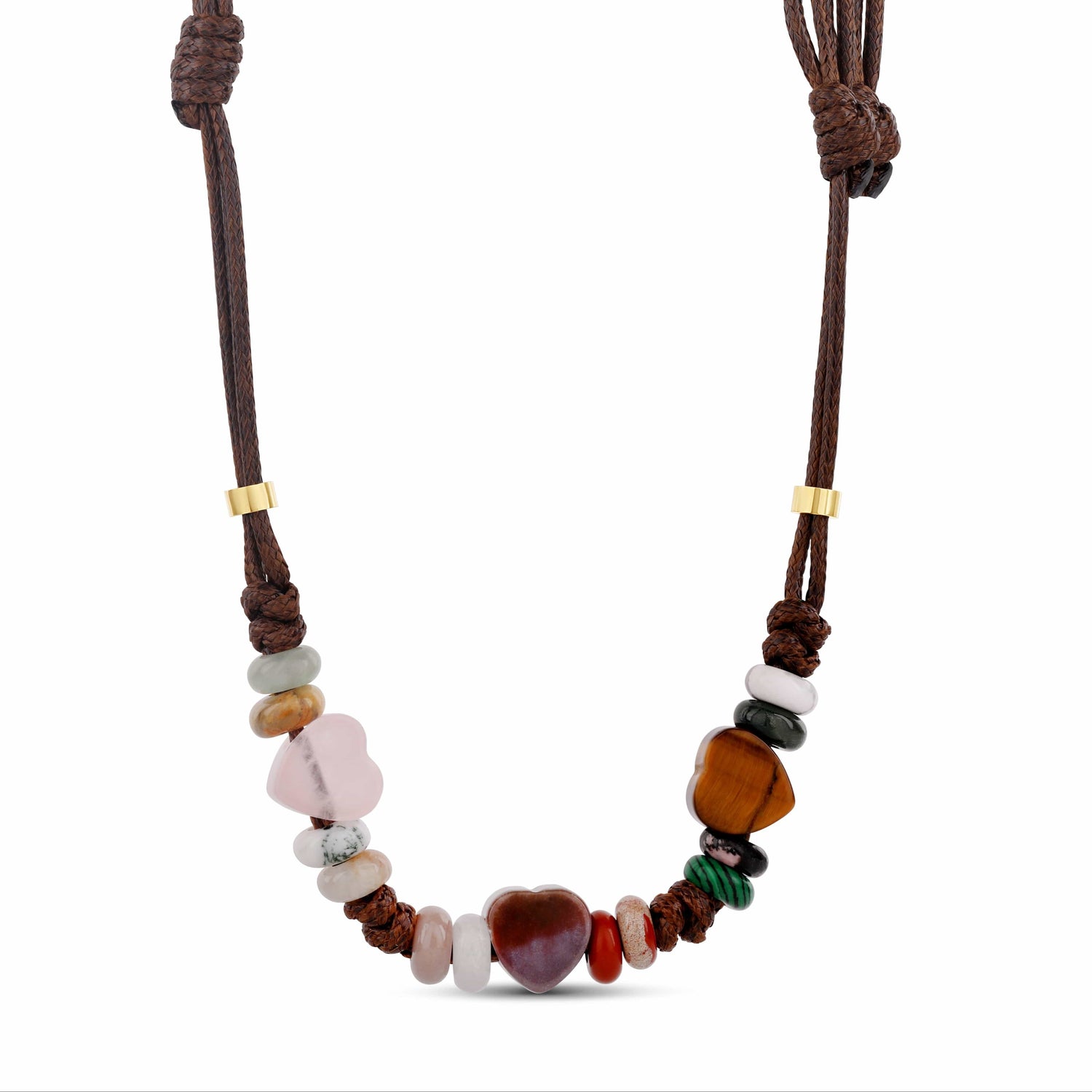 Multi-Gemstone Heart Cord Necklace