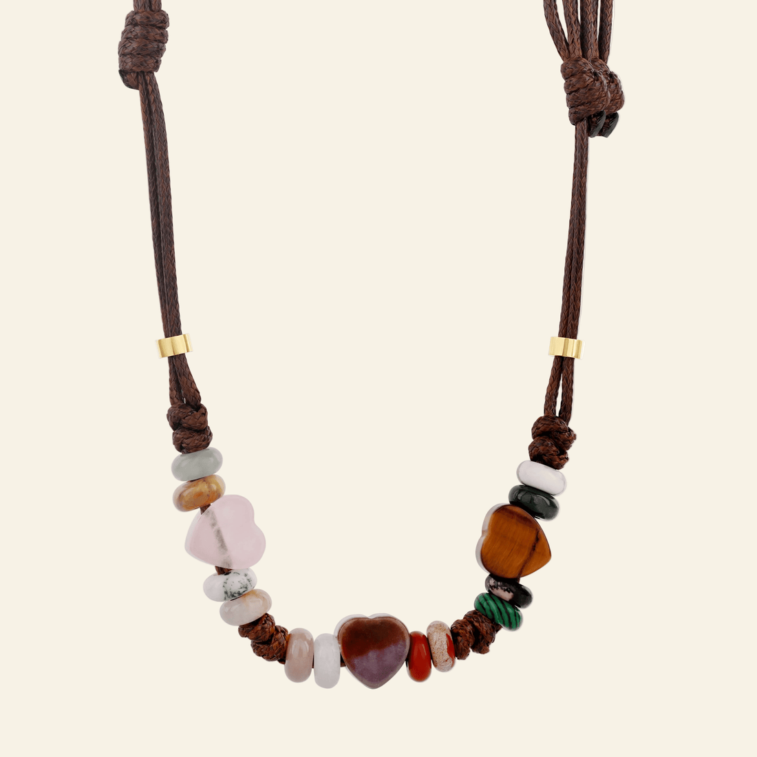 Multi-Gemstone Heart Cord Necklace