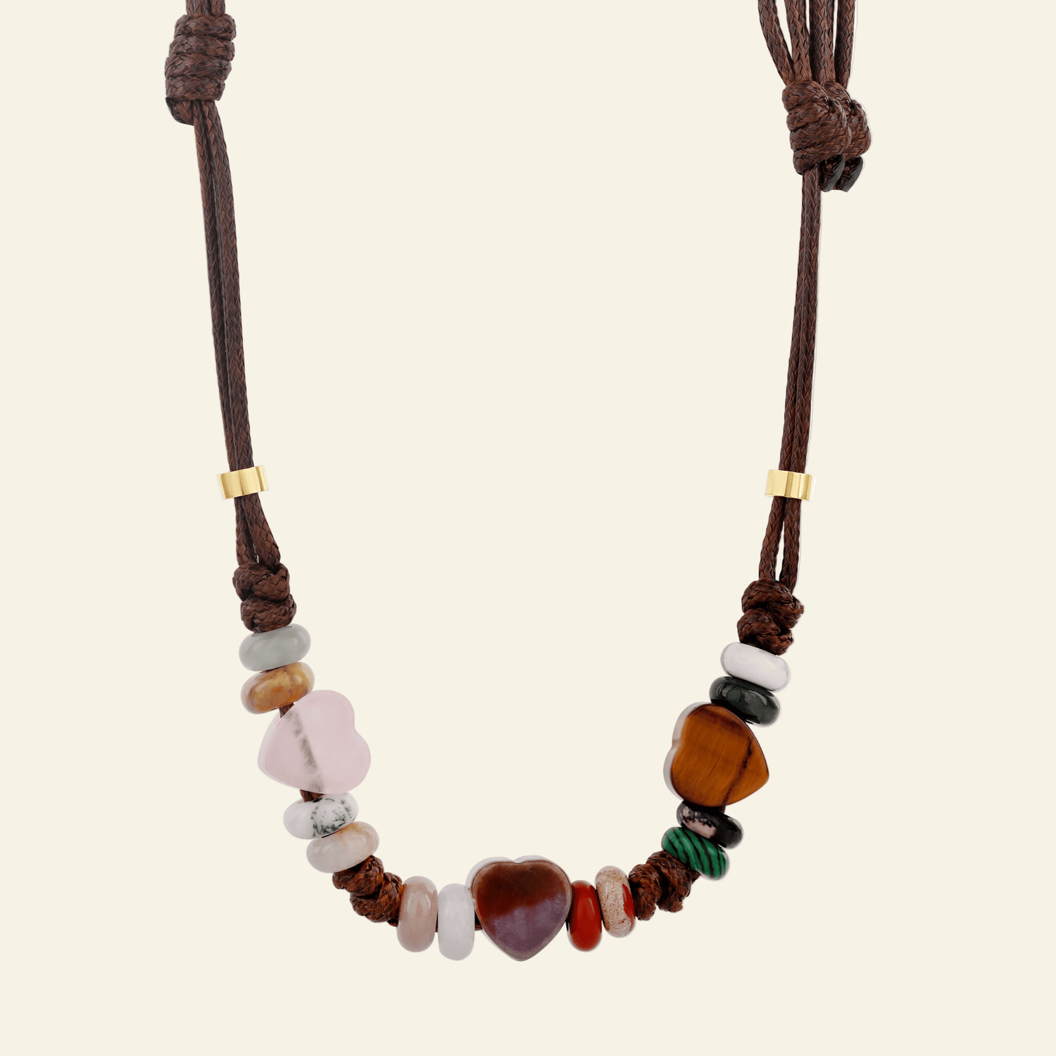 Multi-Gemstone Heart Cord Necklace