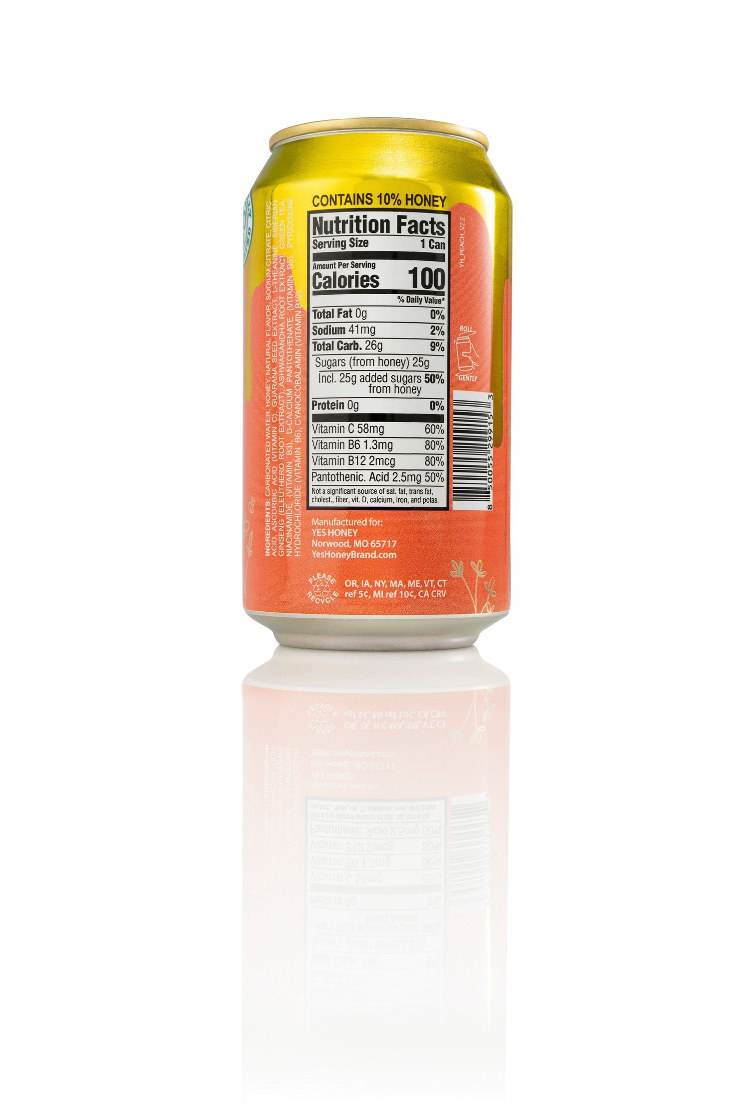 Yes Honey Drink Bee Vitalized Sparkling Honey Sweetened Peach Tea