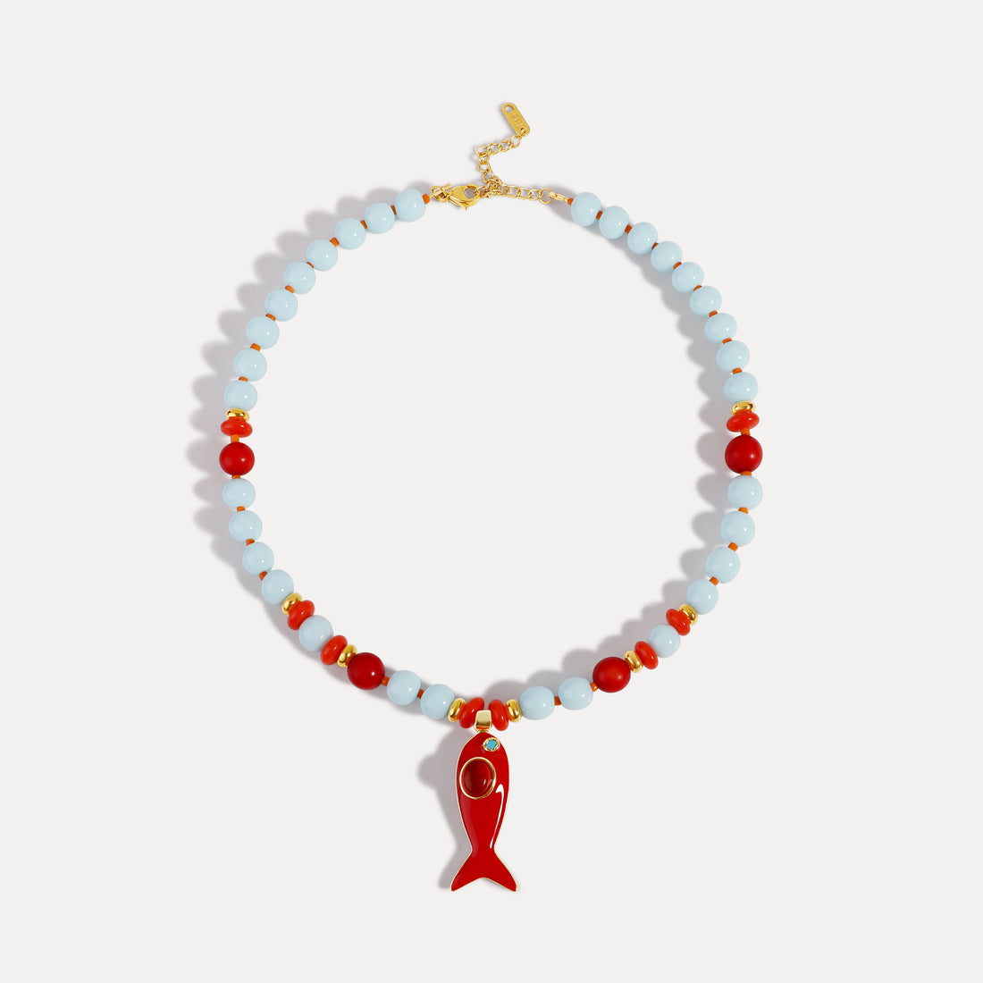 Coral Reef Fish Charm Necklace - Ocean Blue &amp; Coral Beaded Necklace