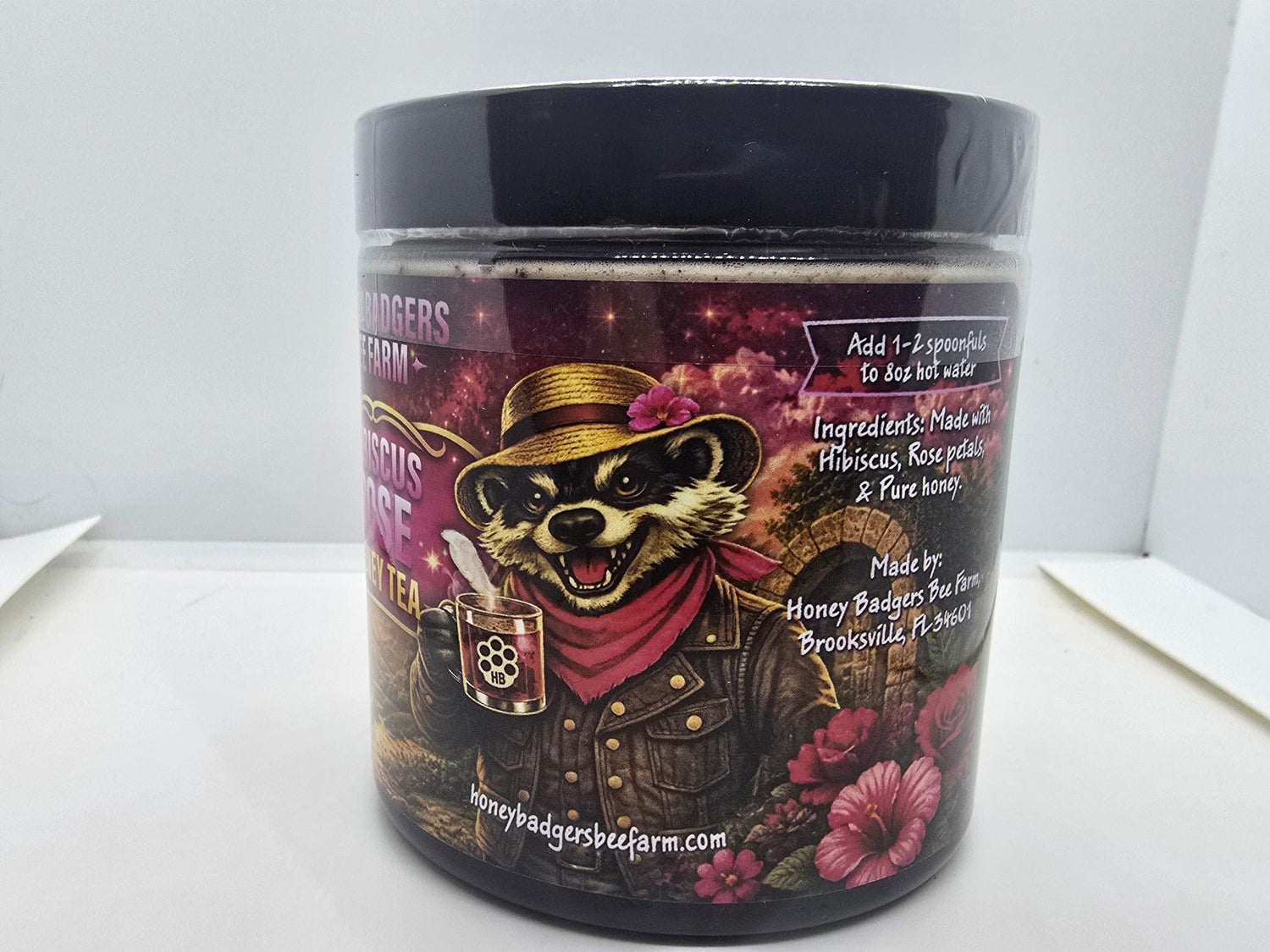 Honey Badgers Bee Farm All natural Tea Hibiscus &amp; Rose Honey