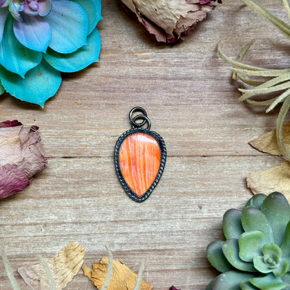 MJ Orange Spiny Oyster Teardrop Charm &amp; Sterling Pearl Necklace