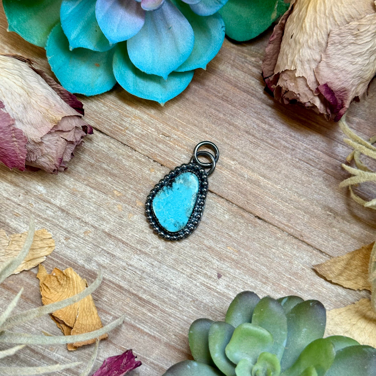 MJ Bright Blue Turquoise Charm &amp; Sterling Pearl Necklace