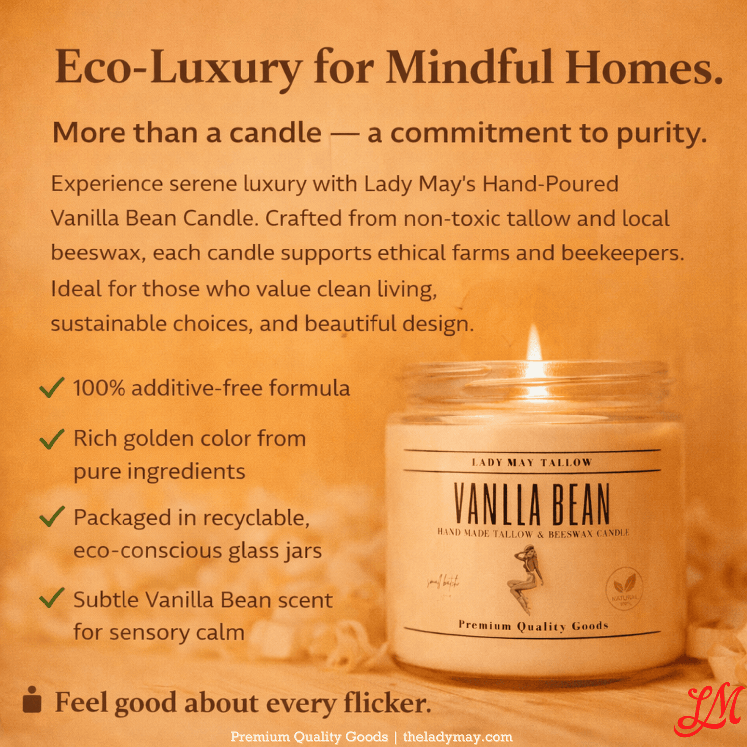 Lady May Tallow Candles Lady May "Classics" All Natural, Tallow &amp; Beeswax Candle