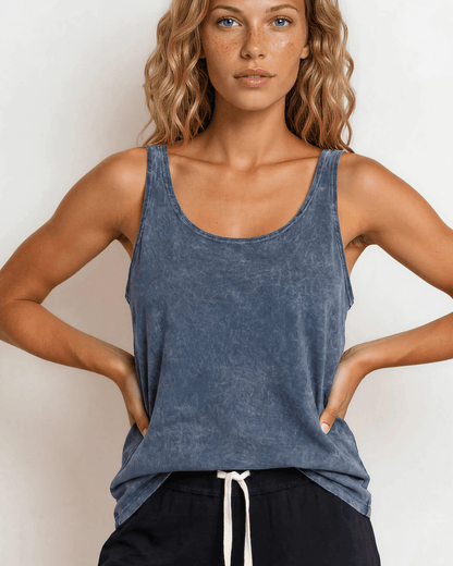 Classy Cozy Cool Sleeveless Tops and Tanks Dark Grey Blue Denim / Small Tampa Bay Top Layer Tank Top in Dark Blue Grey Denim