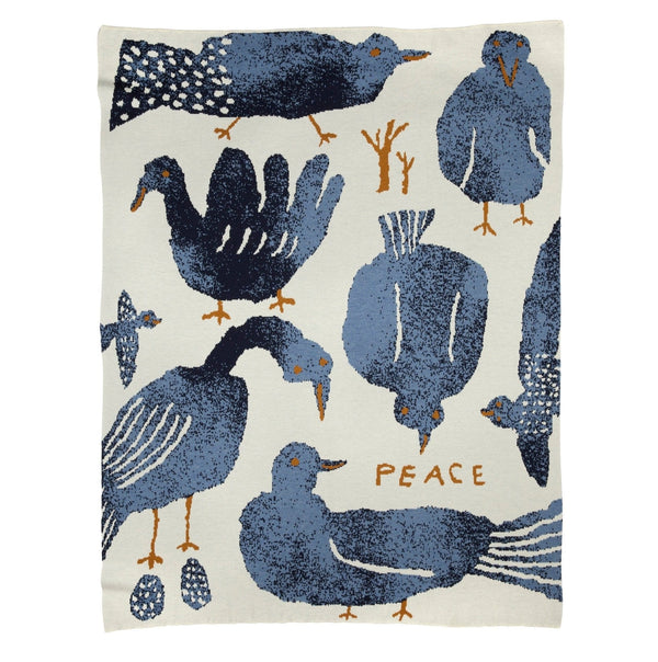 Biquette Throw Blanket BlueBird in Merino Wool Peace Throw Blanket
