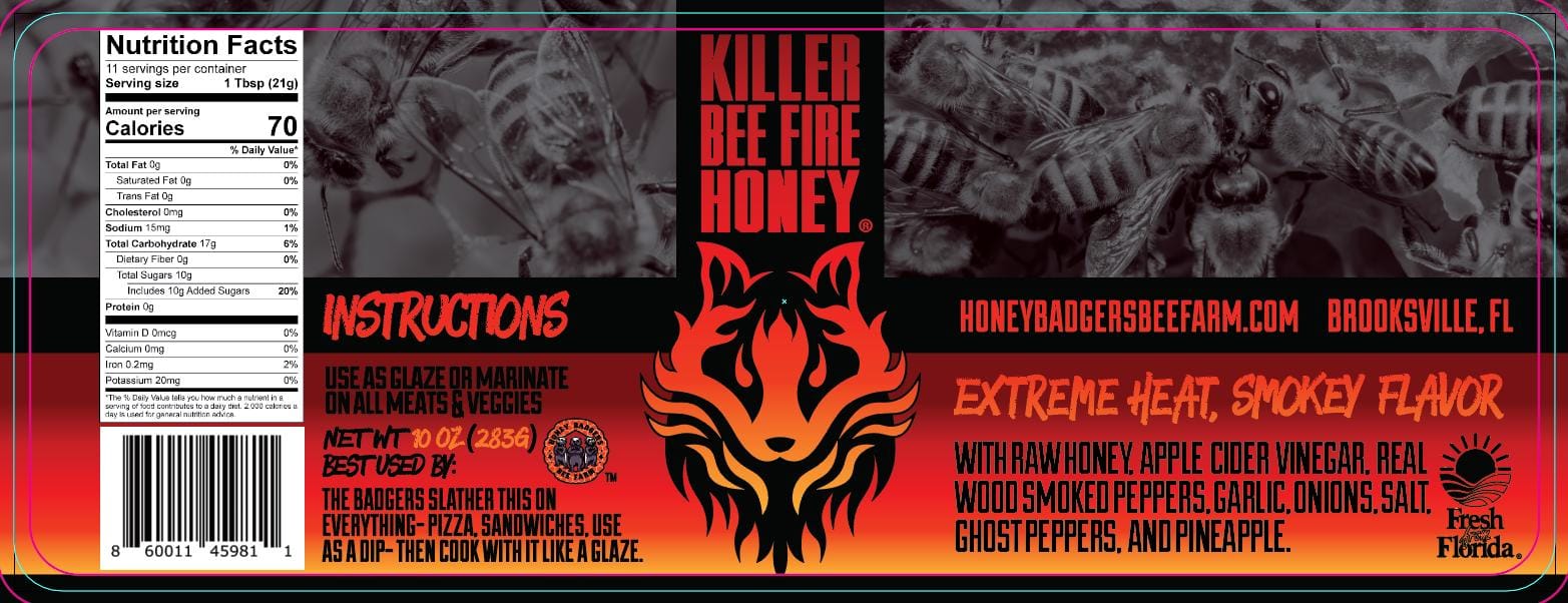 Honey Badgers Bee Farm Hot Honey Killer Bee - Fire Honey - All Natural - Hot Honey