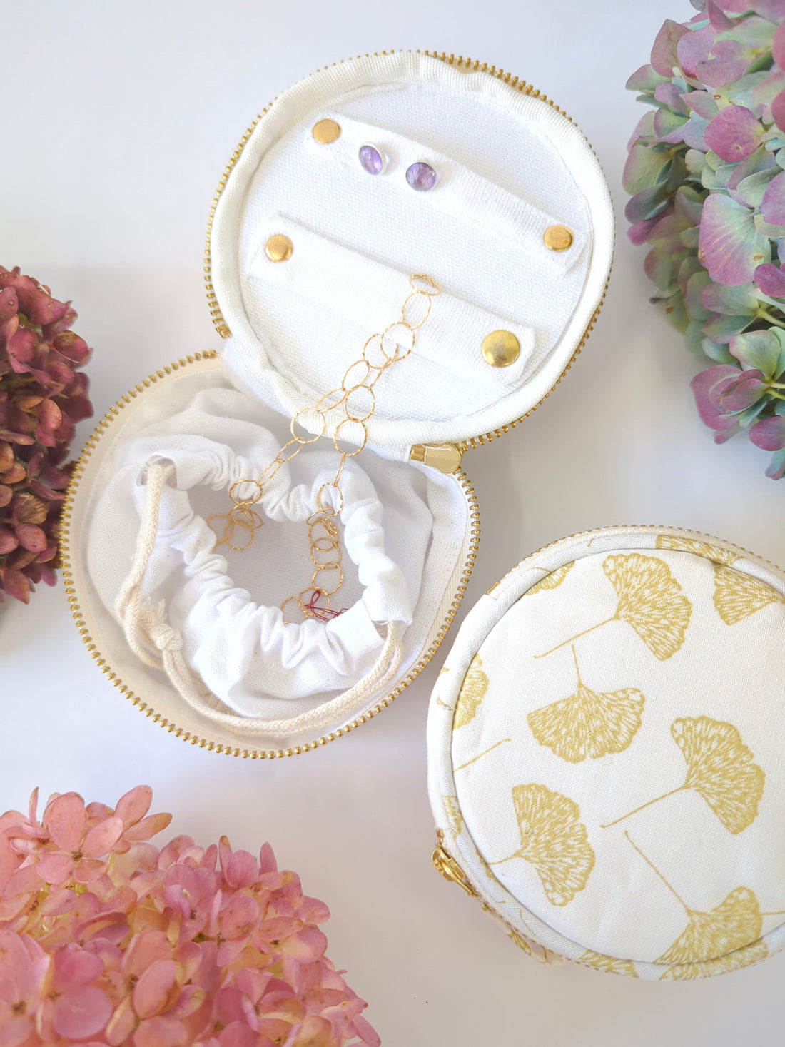 Gold Ginkgo Jewelry Pouch - My American Goods