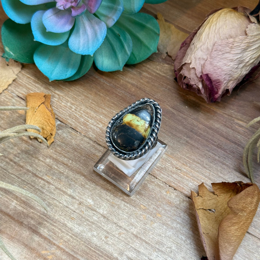 MJ Black Jack Teardrop Sterling Silver Ring