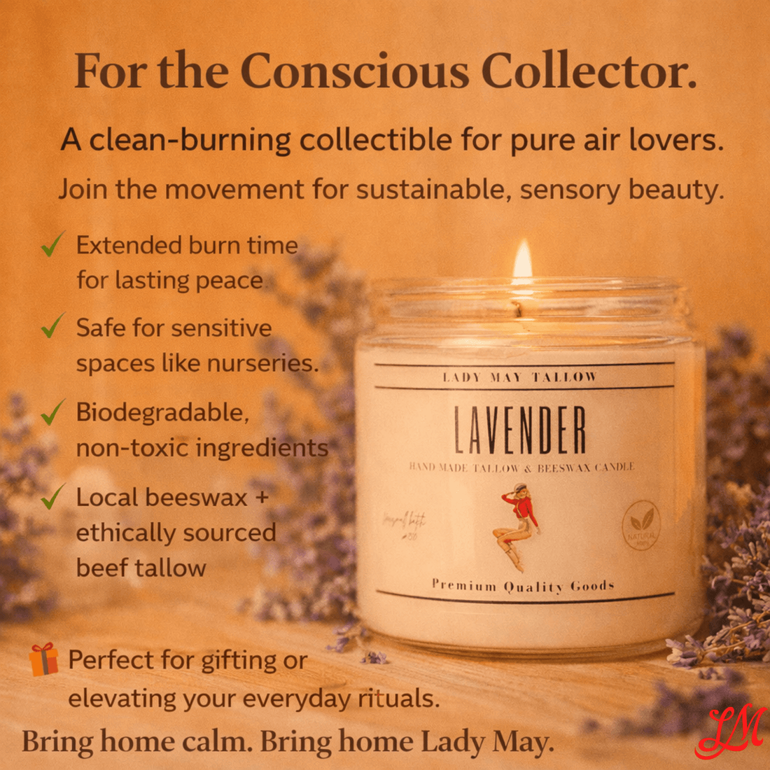 Lady May Tallow Candles Lady May "Classics" All Natural, Tallow &amp; Beeswax Candle