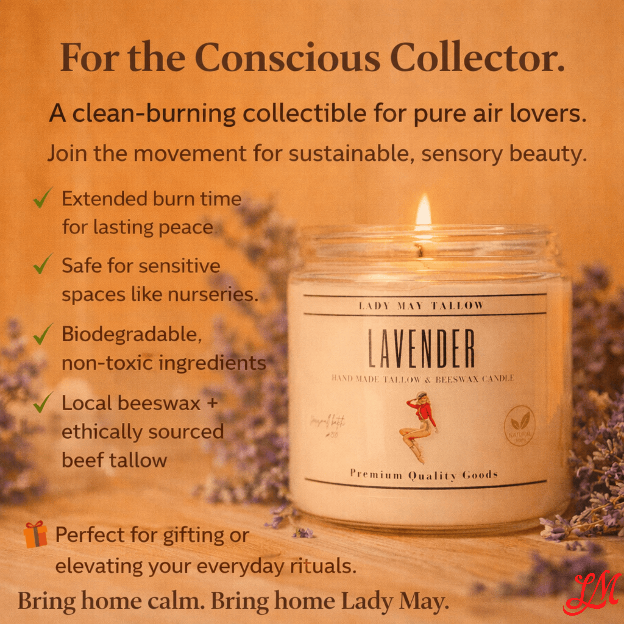 Lady May Tallow Candles Lady May "Classics" All Natural, Tallow &amp; Beeswax Candle