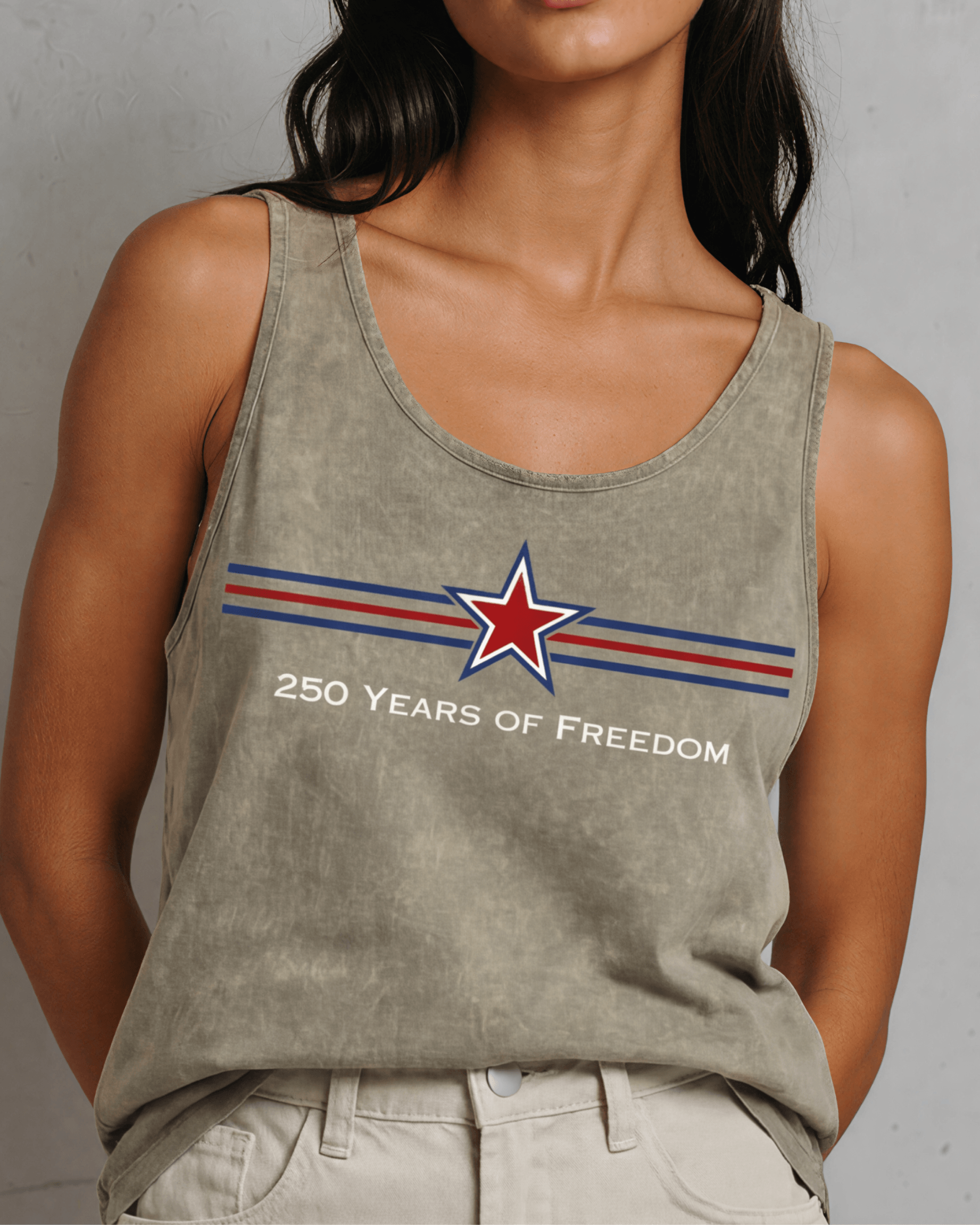 Crazy Cozy Cool Sleeveless Tops and Tanks Stone / 250 FREEDOM STAR / Small 250 Freedom Star Graphic Tank Top | Made in USA | 4th of July