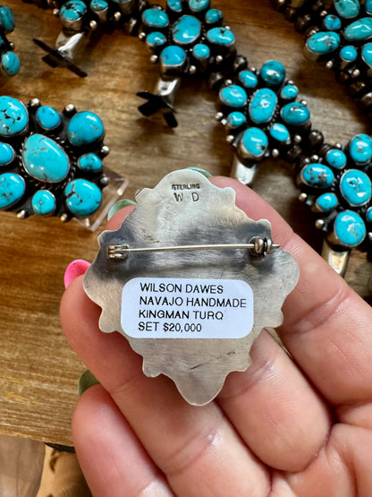 Wilson Dawes Kingman Turquoise Sterling Silver Squash Blossom Set