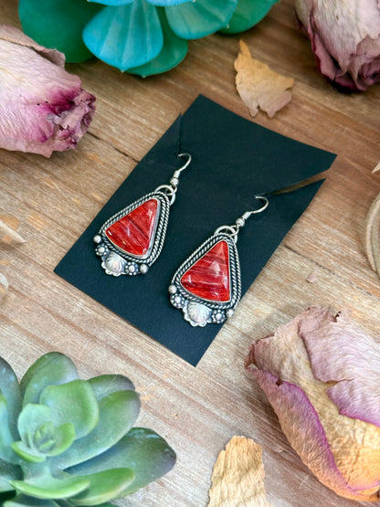 Red Spiny Oyster Dangle Earrings by Shay Pfeiffer