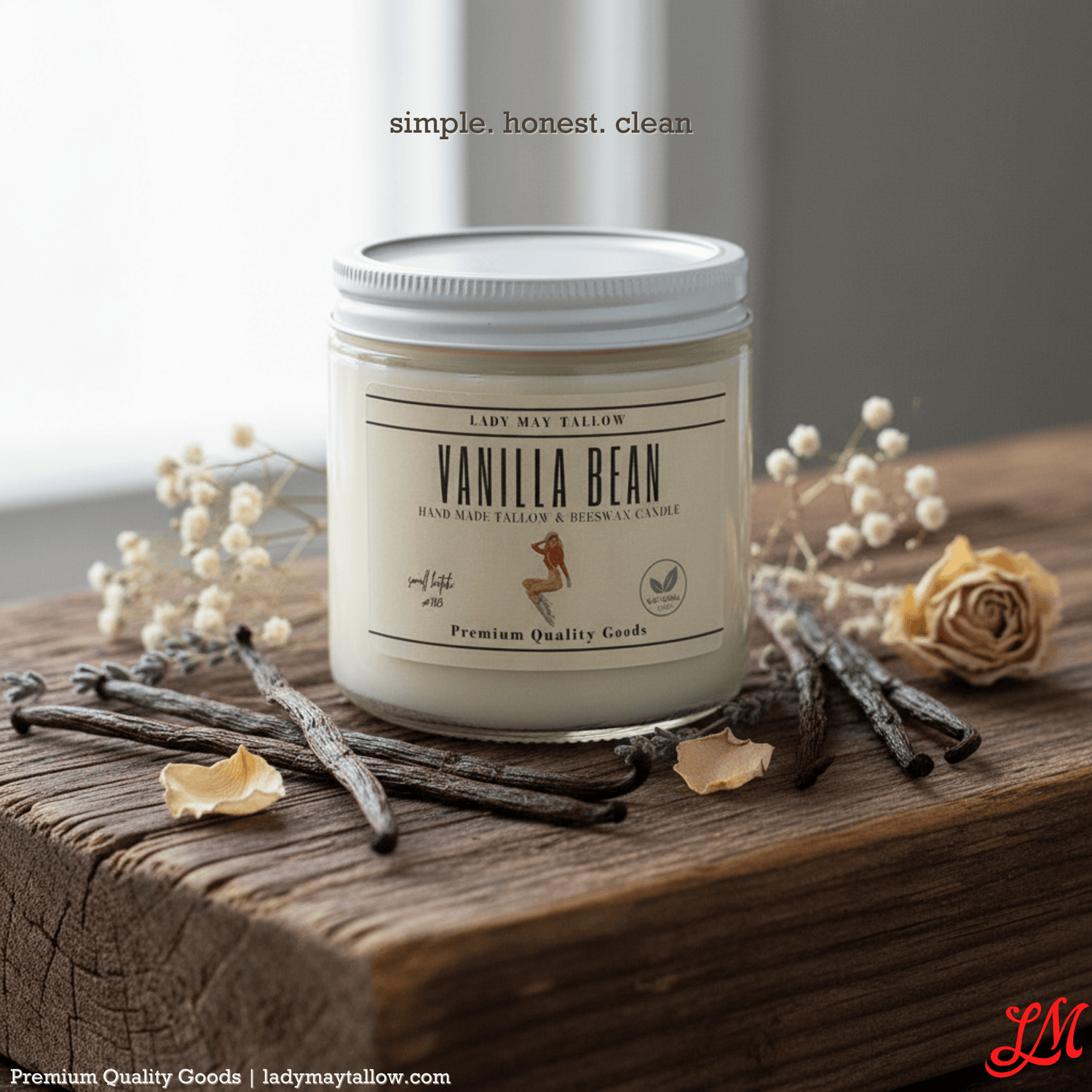 Lady May Tallow Candles Lady May "Classics" All Natural, Tallow &amp; Beeswax Candle