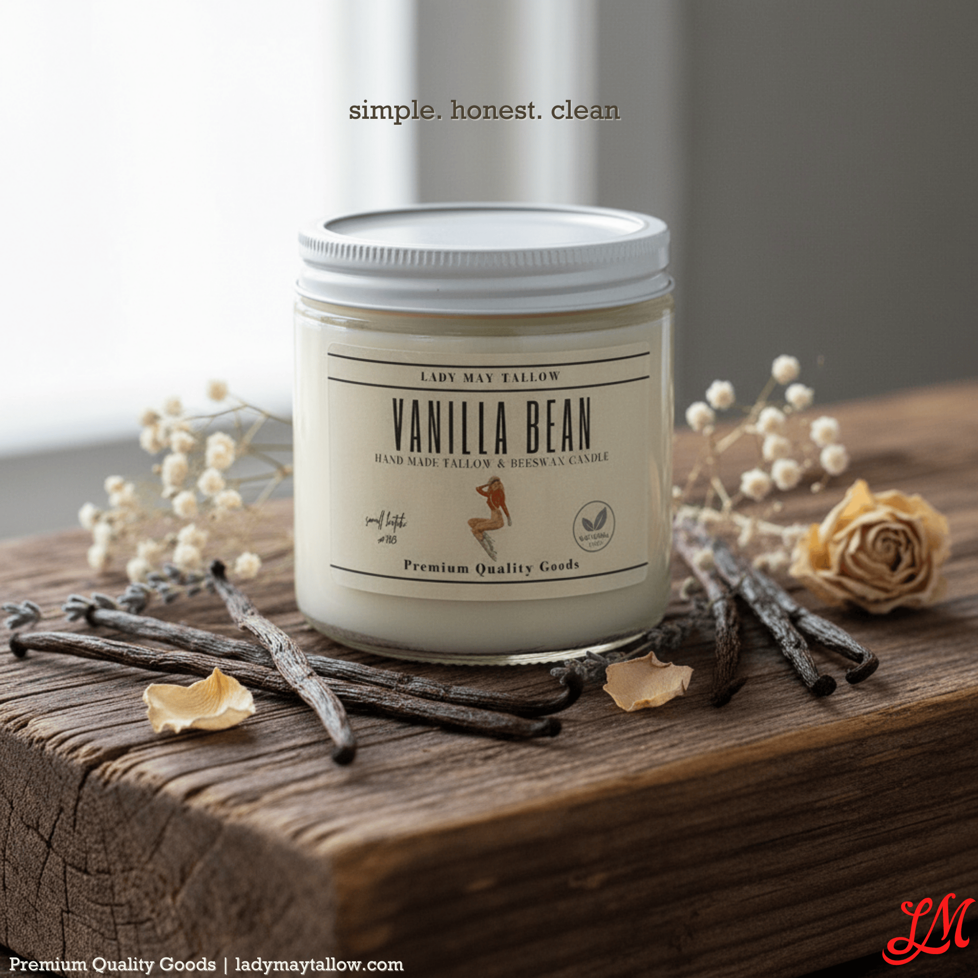 Lady May Tallow Candles Lady May "Classics" All Natural, Tallow &amp; Beeswax Candle