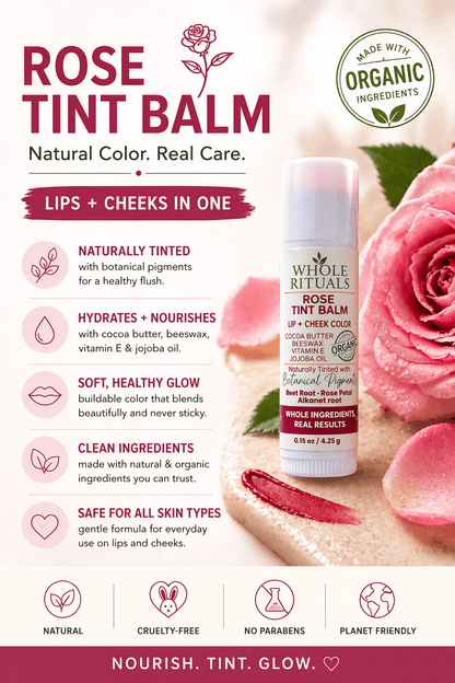 Whole Rituals Lip Balms Rose Tint Balm – Lip + Cheek Color with Organic Ingredients