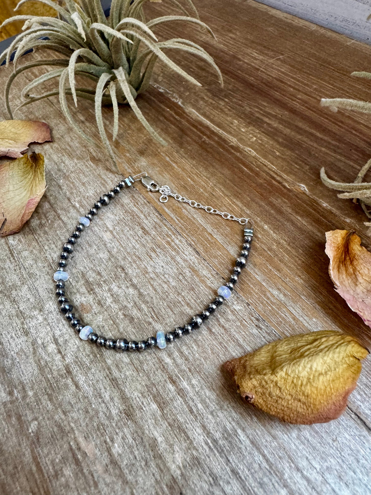 White Opal &amp; Sterling Silver Pearl Bracelet