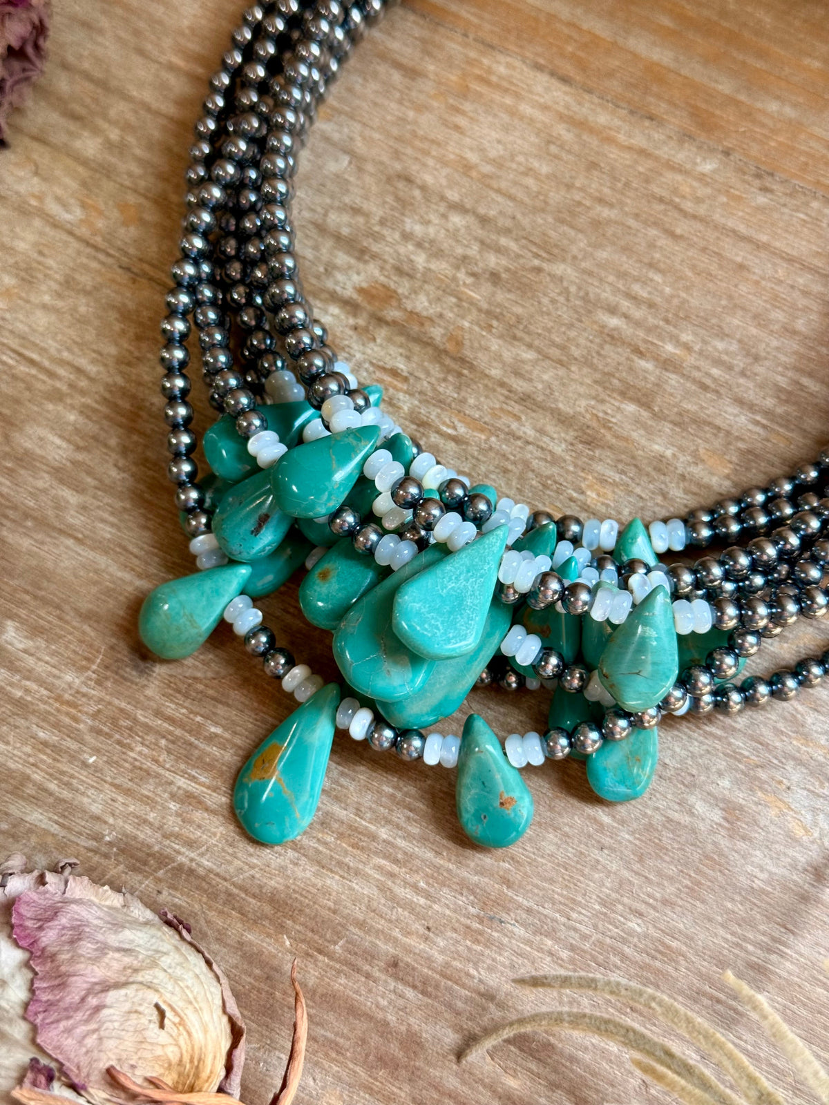 Turquoise Teardrop &amp; Freshwater Pearl Necklace
